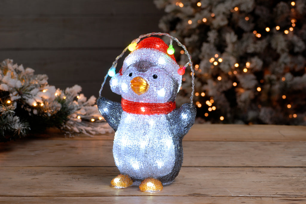 30cm lit acrylic penguin with lights