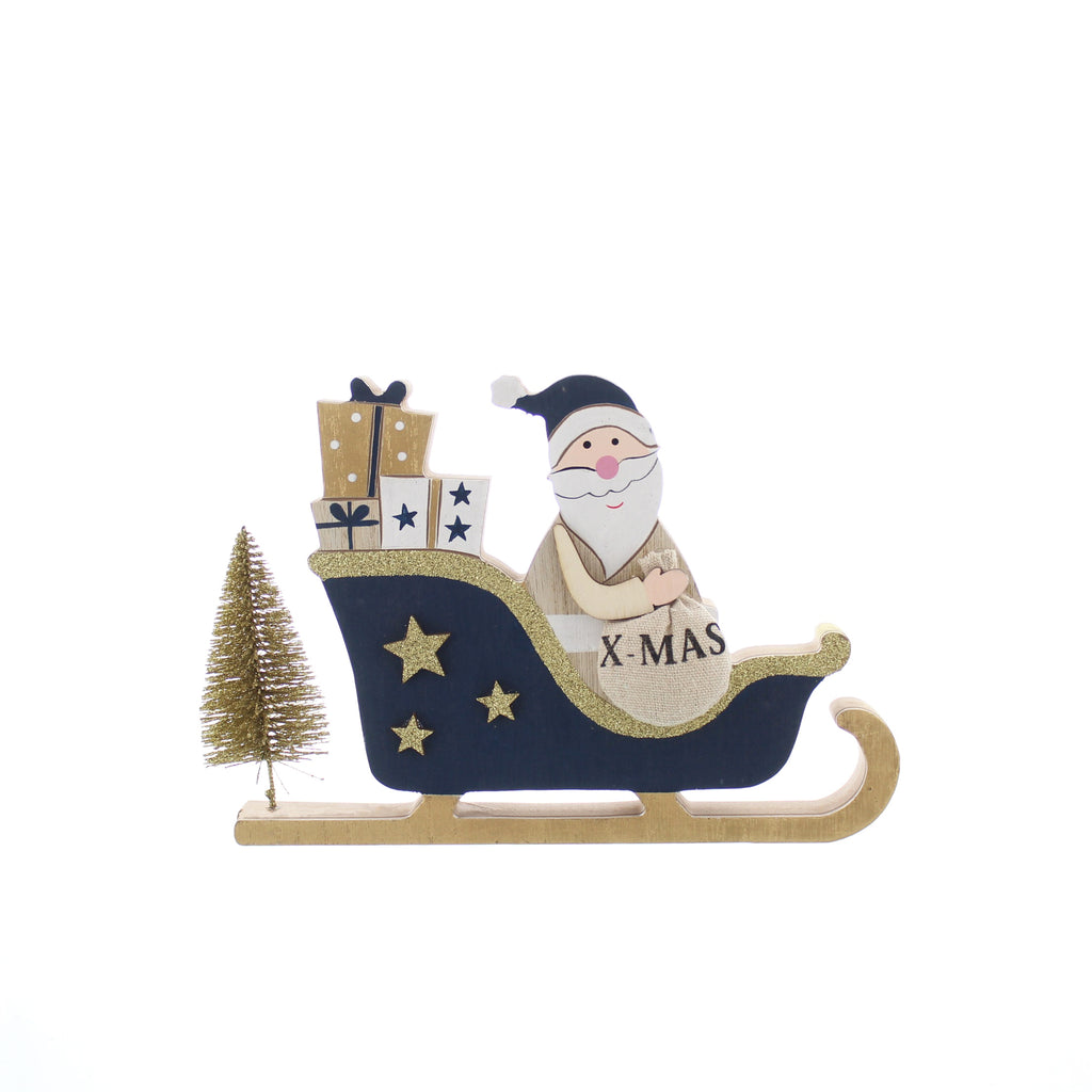 16cm wooden dark navy gold sleigh with