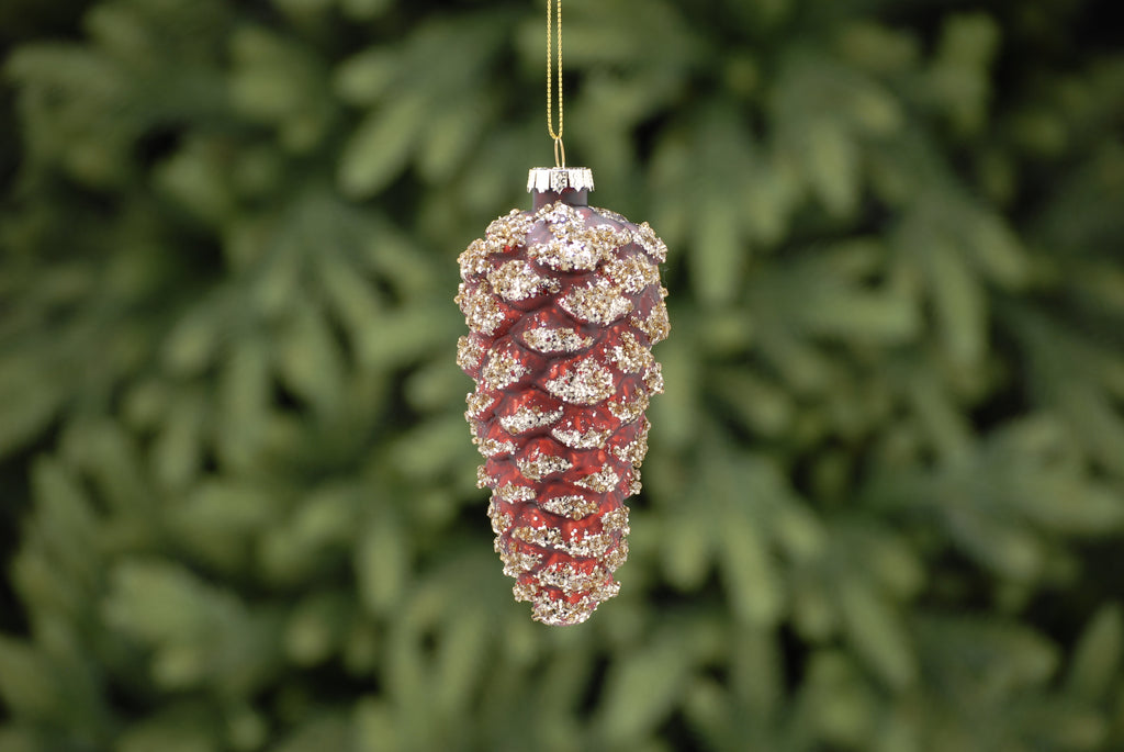 12cm red with gold glitter pinecone