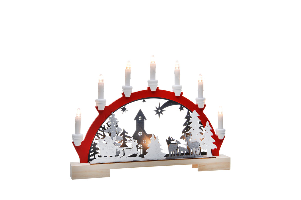 45cm bo lit santa and sleigh red candle