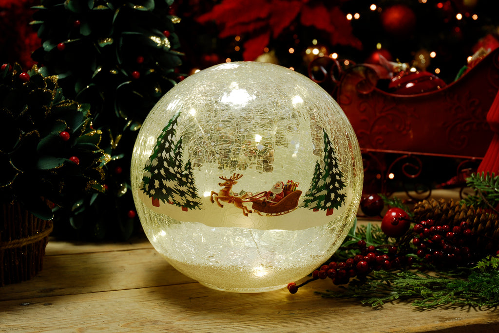 15cm bo lit crackle santa sleigh ball