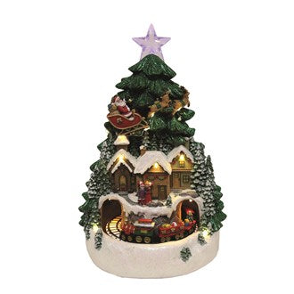 LED Musical Tree with Santa's Sleigh and Train 35.5cm